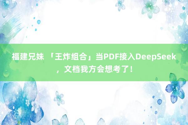 福建兄妹 「王炸组合」当PDF接入DeepSeek，文档我方会想考了！